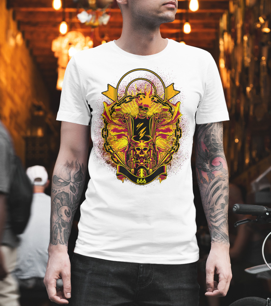 Skull Rider 666 Motorcycle Classic Rock Vintage Blaze T-Shirt