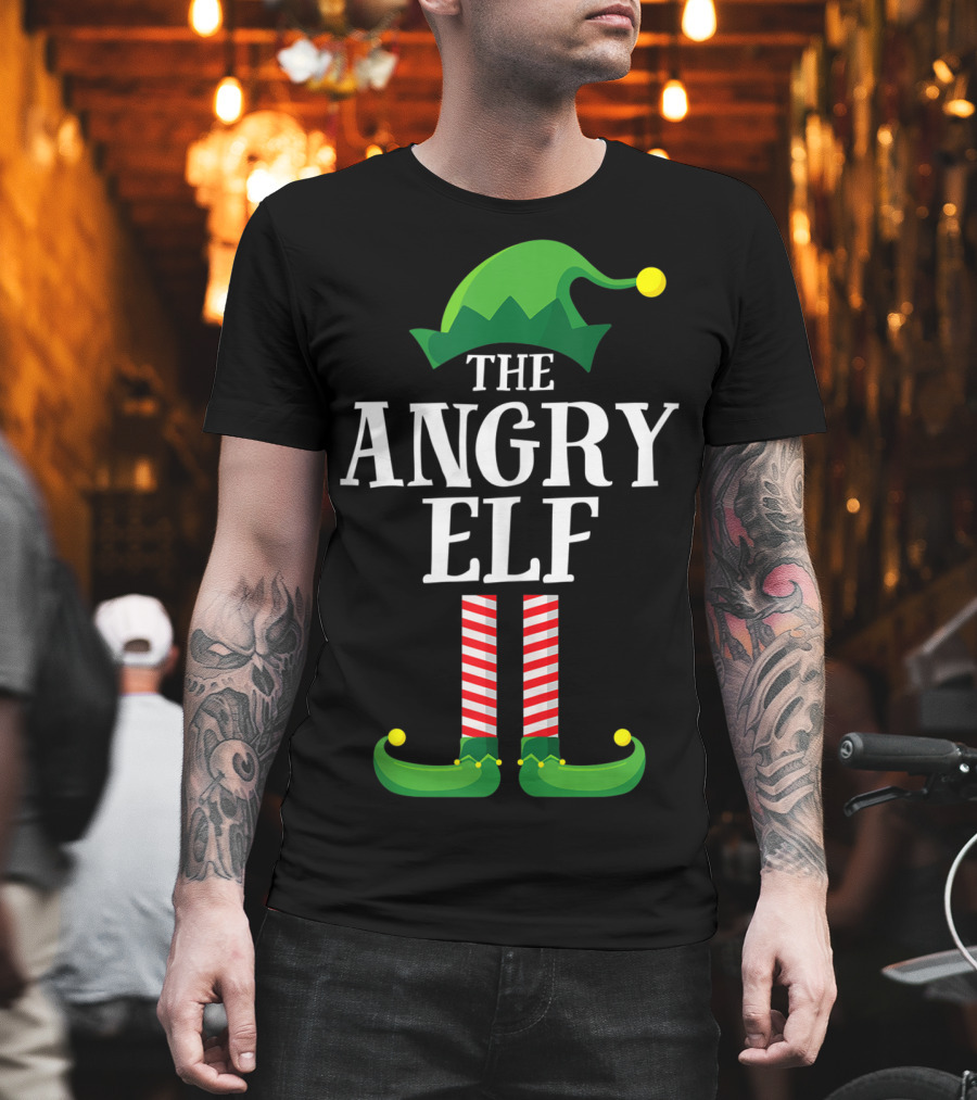 The Angry Elf Matching Family Group Hat and Striped Legs T-Shirt