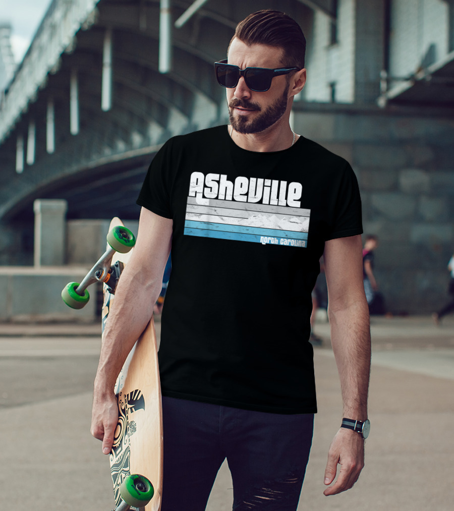 Asheville North Carolina Blue Ridge Mountains Retro Stripes T-Shirt