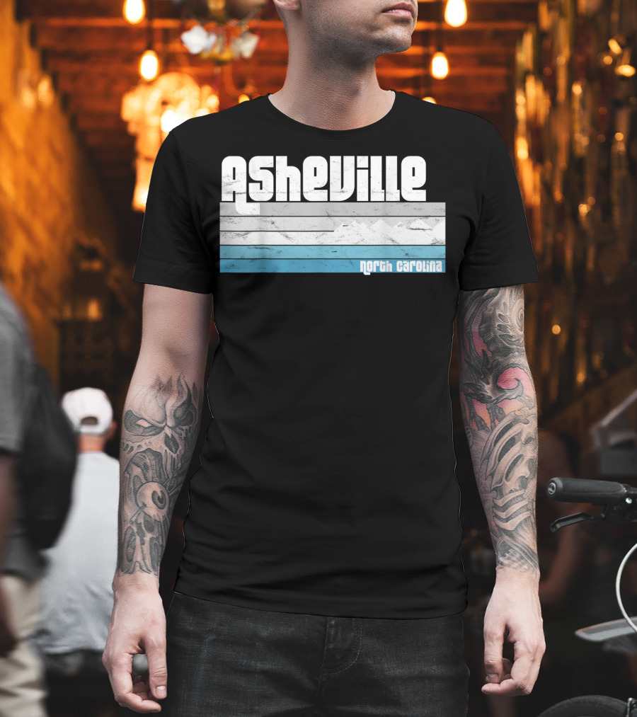 Asheville North Carolina Blue Ridge Mountains Retro Stripes T-Shirt