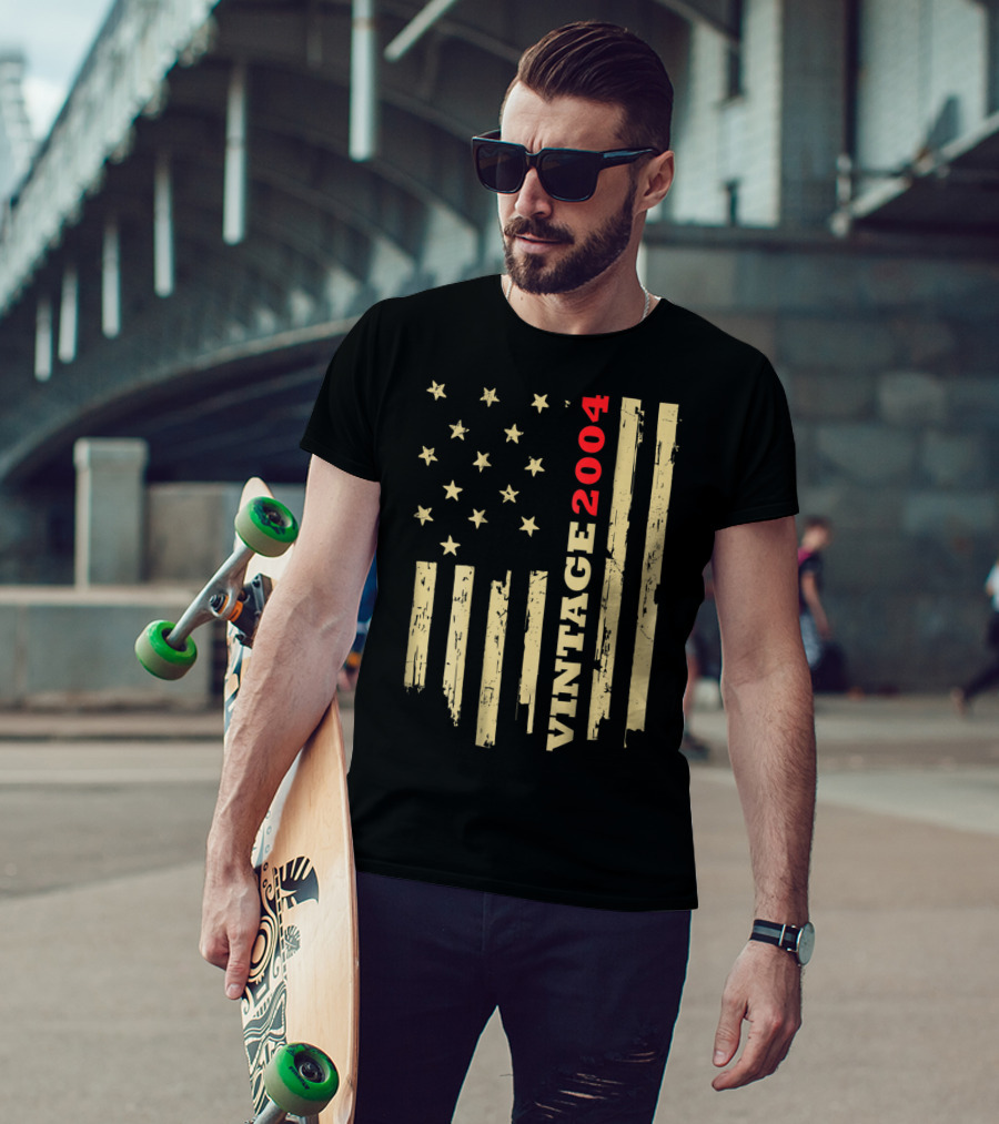Vintage 2004 American Flag Birthday Gift T-Shirt