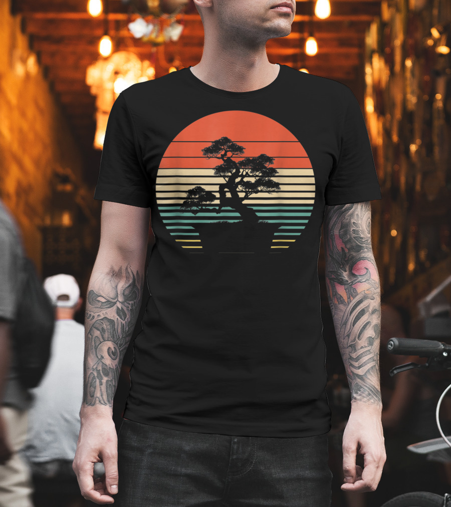 Bonsai Tree Japanese Retro Sunset T-Shirt