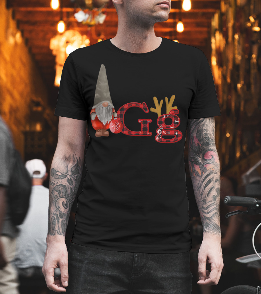 Christmas Gnomes Gg Red Plaid Reindeer Antlers Snowflake T-Shirt