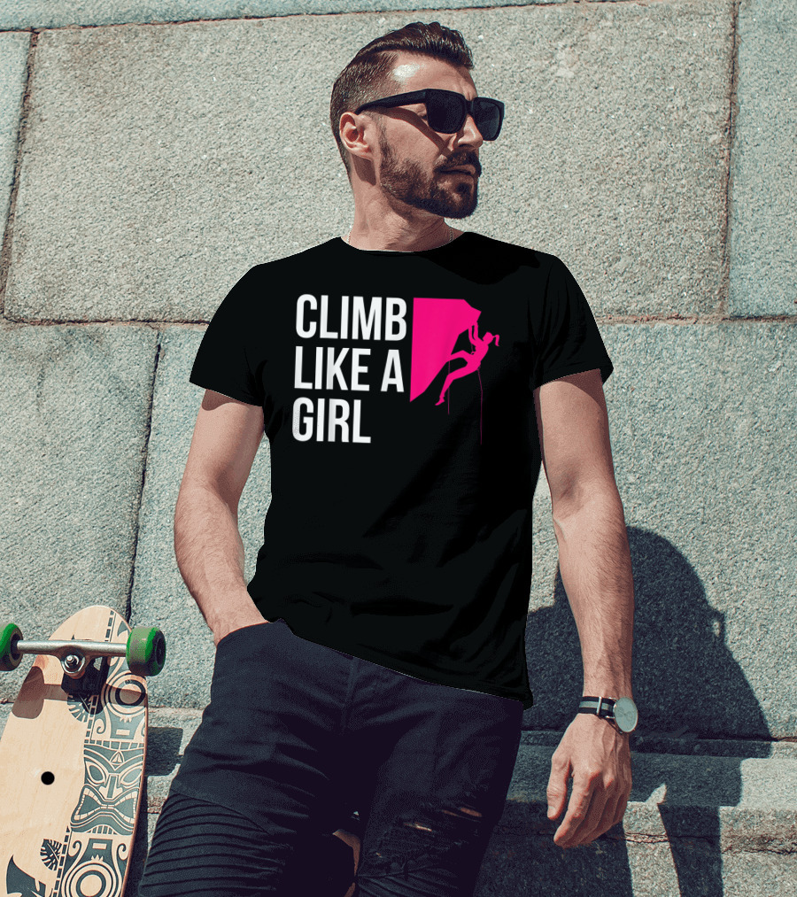 Climb Like A Girl Women's Rock Climbing Iconic Pink T-Shirt