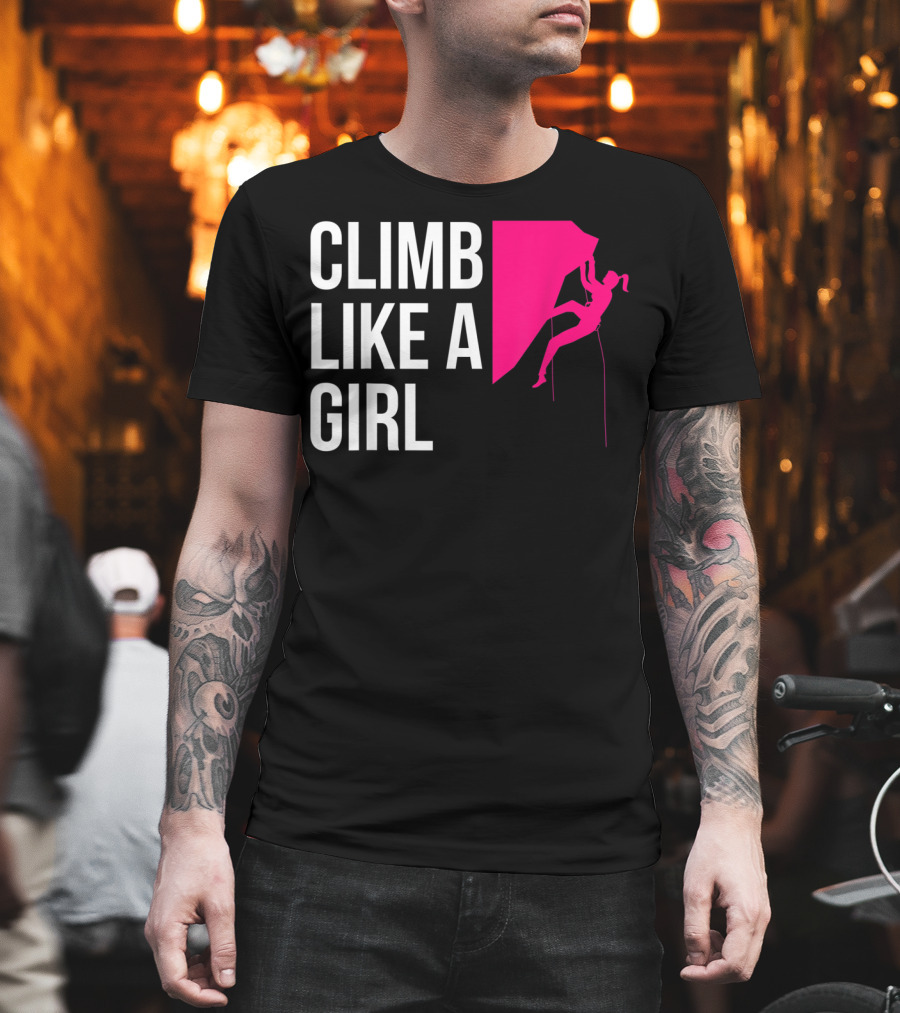 Climb Like A Girl Women's Rock Climbing Iconic Pink T-Shirt