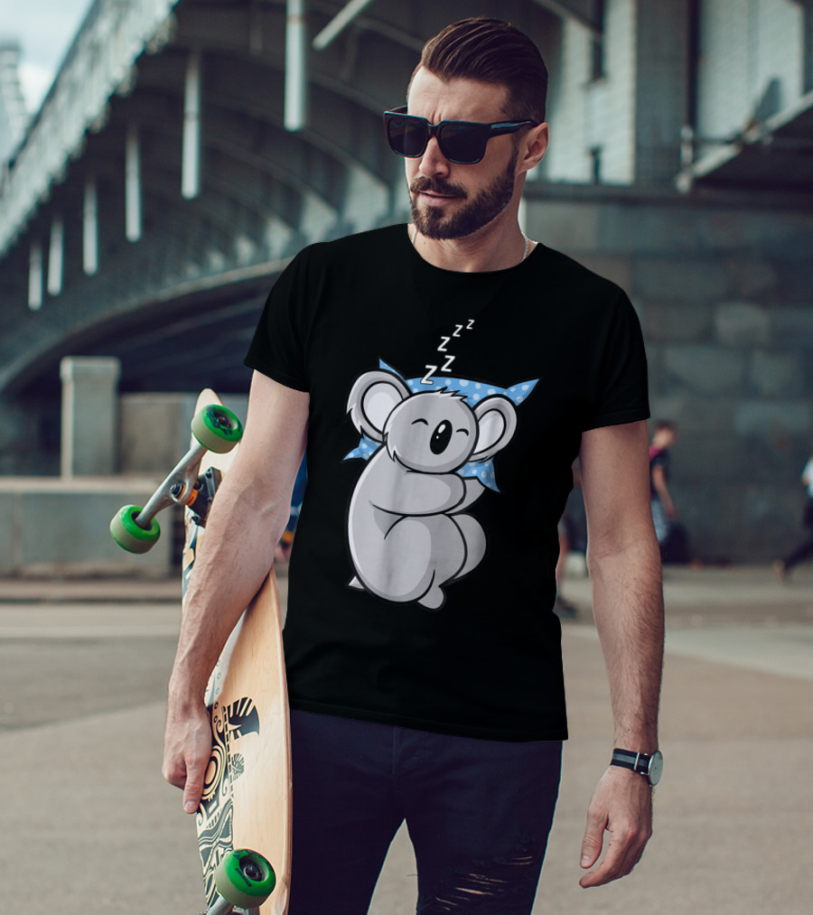 Cute Koala Bear Lazy Sleeping Animal With Blue Polka Dot Pillow T-Shirt