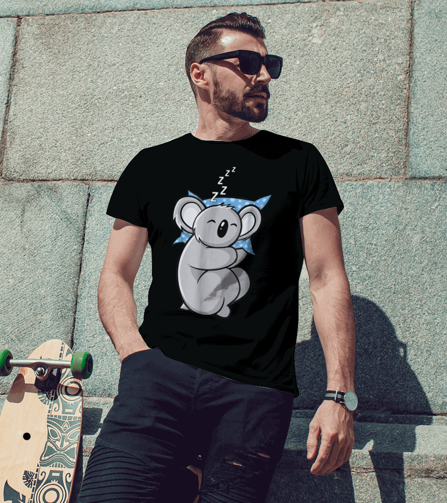 Cute Koala Bear Lazy Sleeping Animal With Blue Polka Dot Pillow T-Shirt