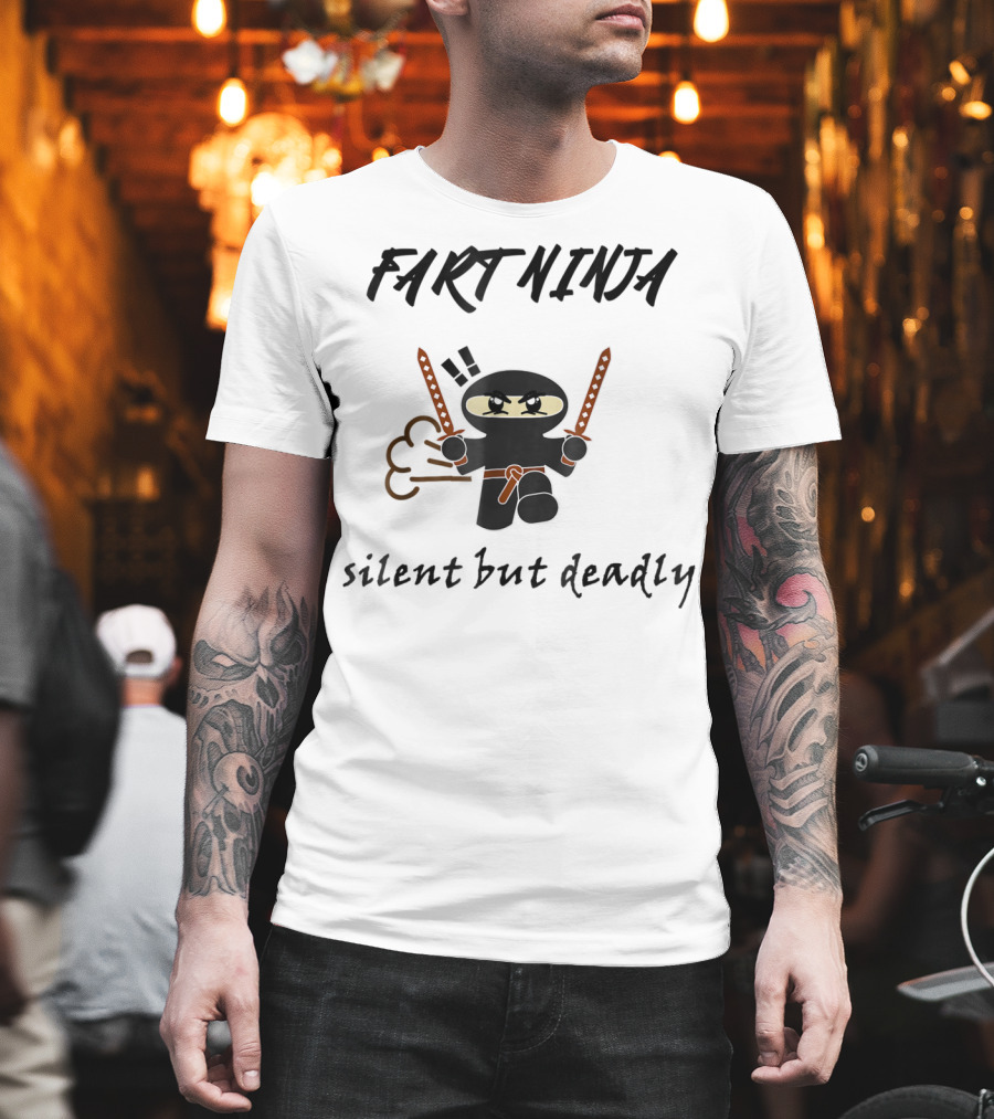 Fart Ninja Silent But Deadly Funny Cartoon Ninja with Swords and Fart Cloud T-Shirt