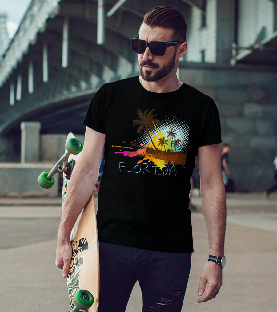 Florida Beach Vacation With Colorful Palm Tree Splash Art Ocean Lovers T-Shirt