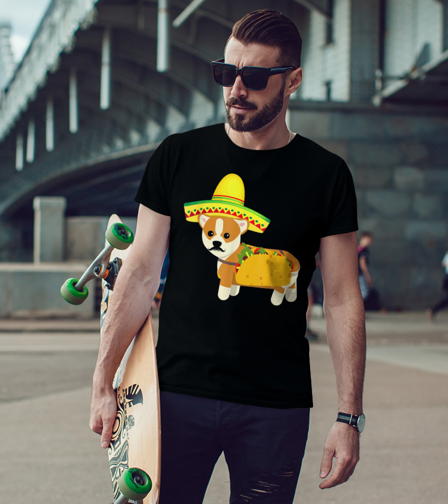 Cinco De Mayo Fiesta Corgi With Sombrero And Taco T-Shirt