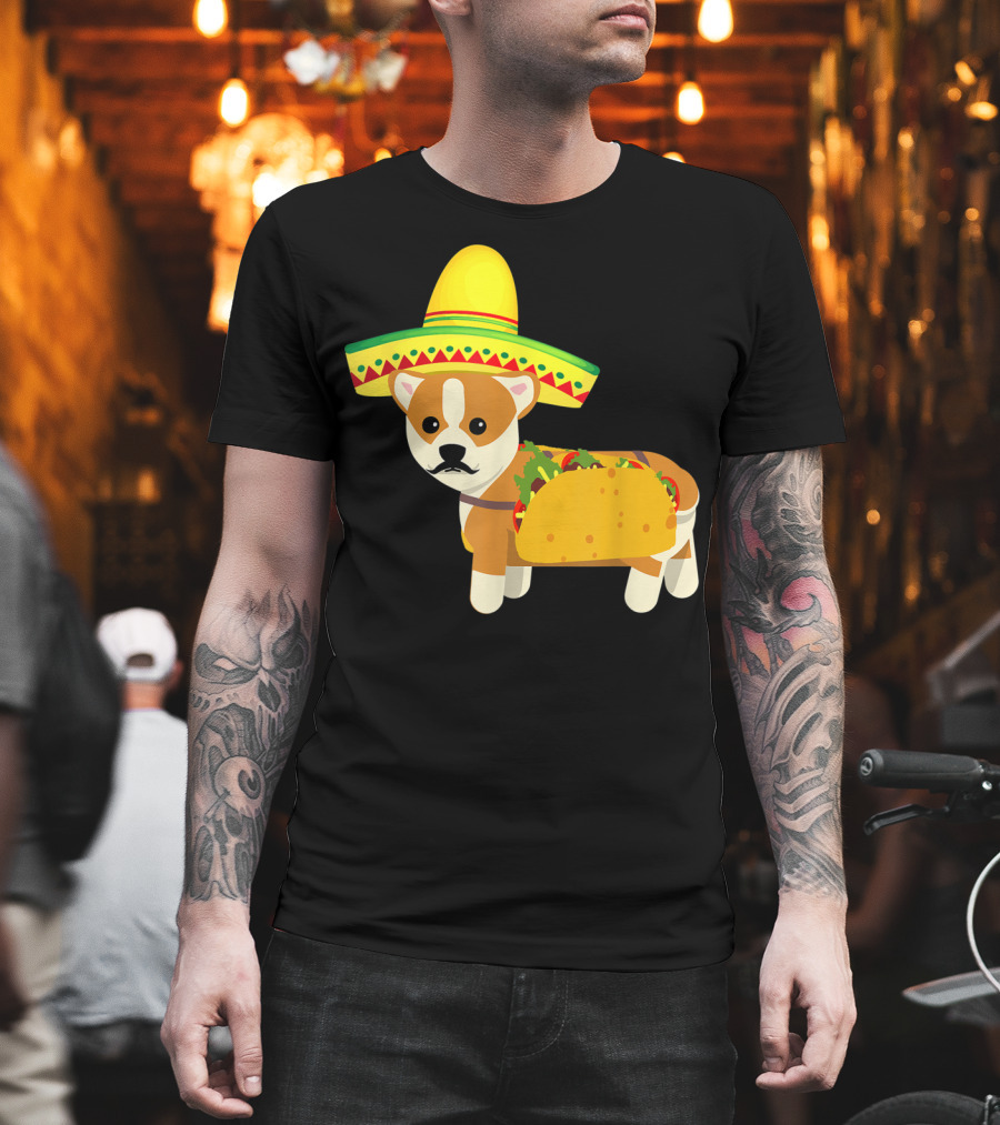 Cinco De Mayo Fiesta Corgi With Sombrero And Taco T-Shirt