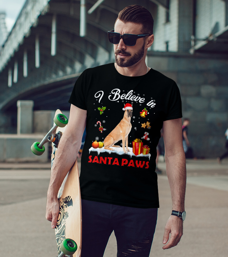 I Believe In Santa Paws Great Dane Christmas Decor T-Shirt