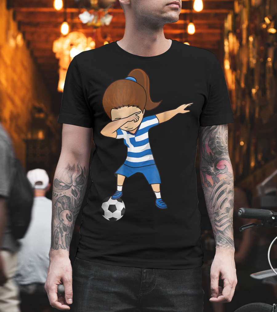 Greece Girl Dabbing on Soccer Ball Greek Football Player T-Shirt