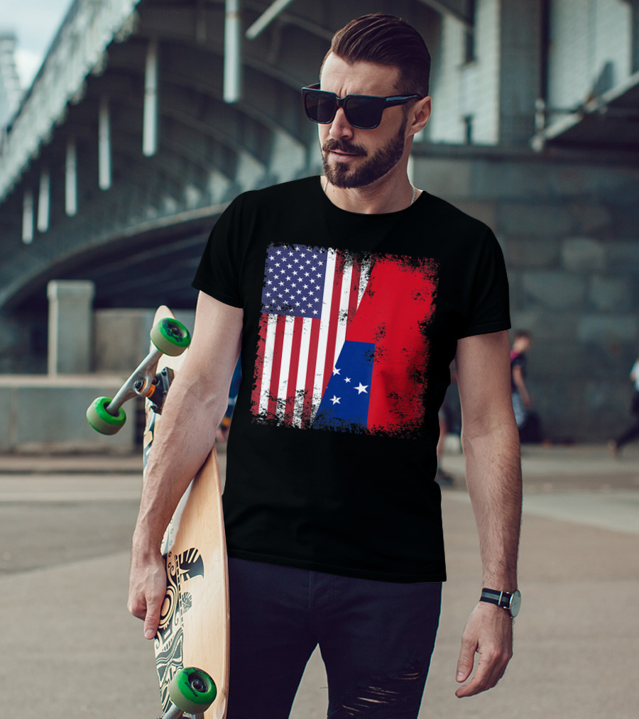 Half Samoan Flag Vintage Samoa USA Distressed American And Samoan Flags T-Shirt