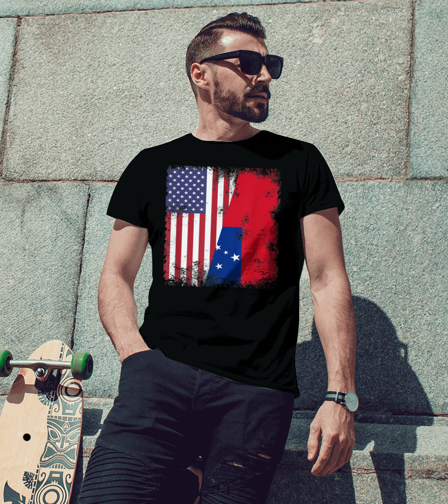 Half Samoan Flag Vintage Samoa USA Distressed American And Samoan Flags T-Shirt