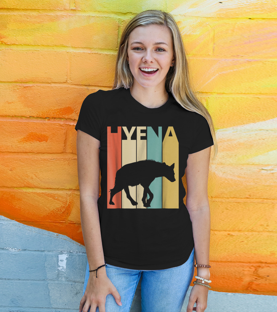 Hyena Retro Silhouette Vintage Stripes T-Shirt