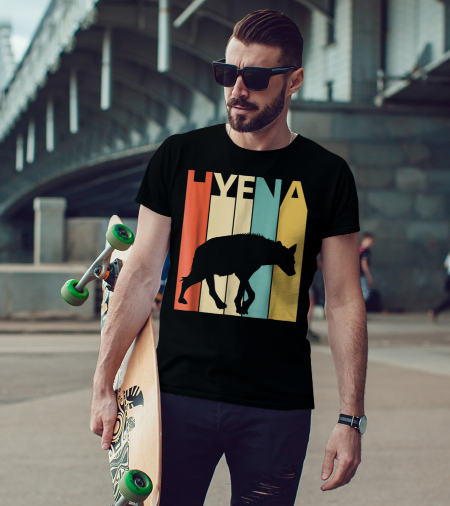 Hyena Retro Silhouette Vintage Stripes T-Shirt
