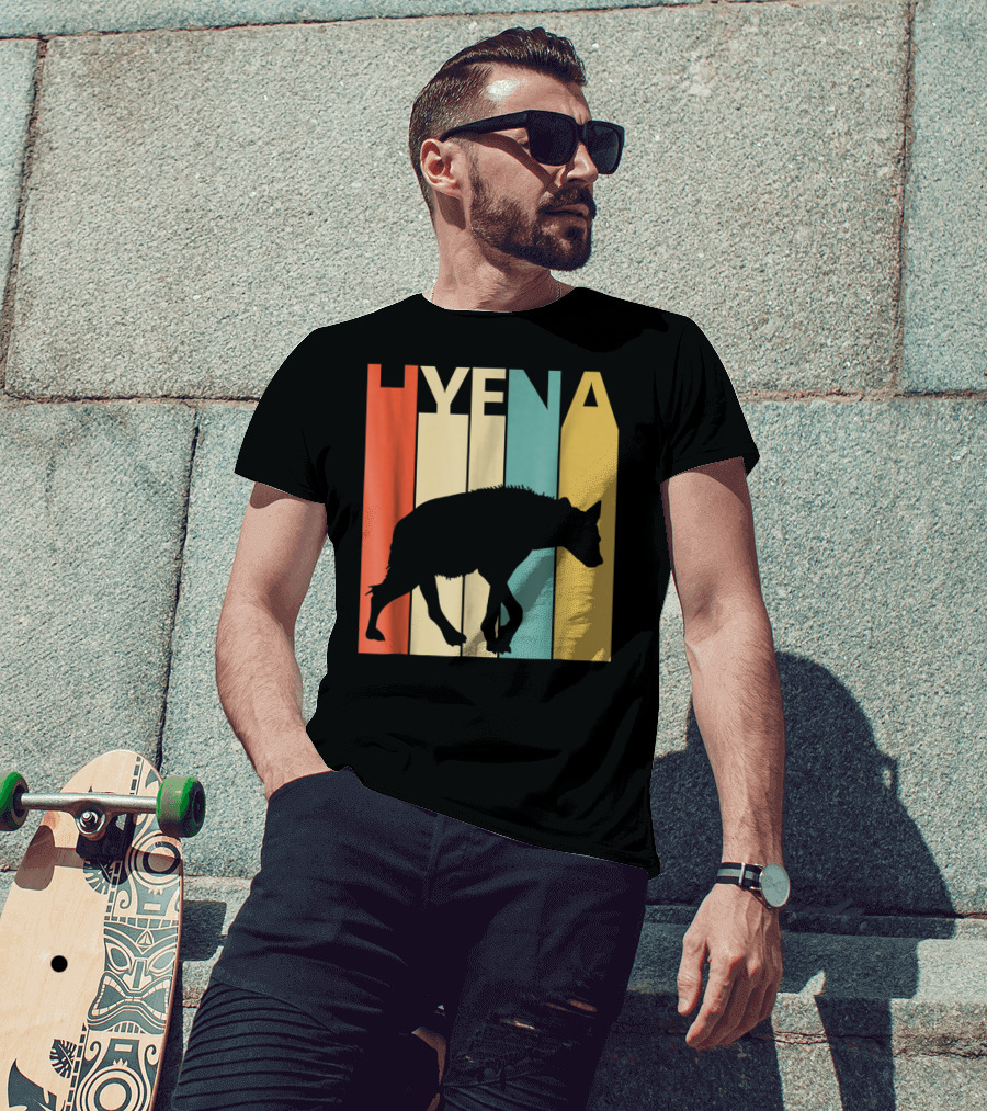 Hyena Retro Silhouette Vintage Stripes T-Shirt