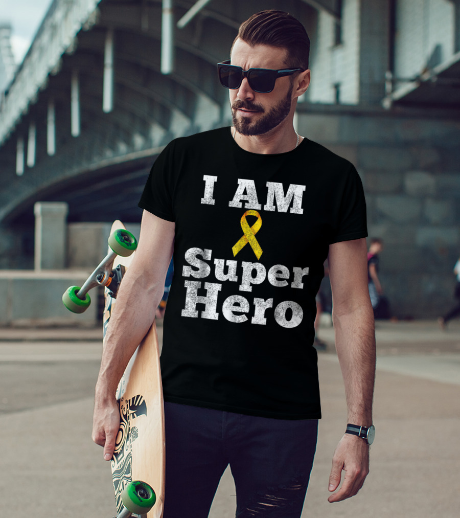 I Am Super Hero Yellow Ribbon Cancer Awareness T-Shirt