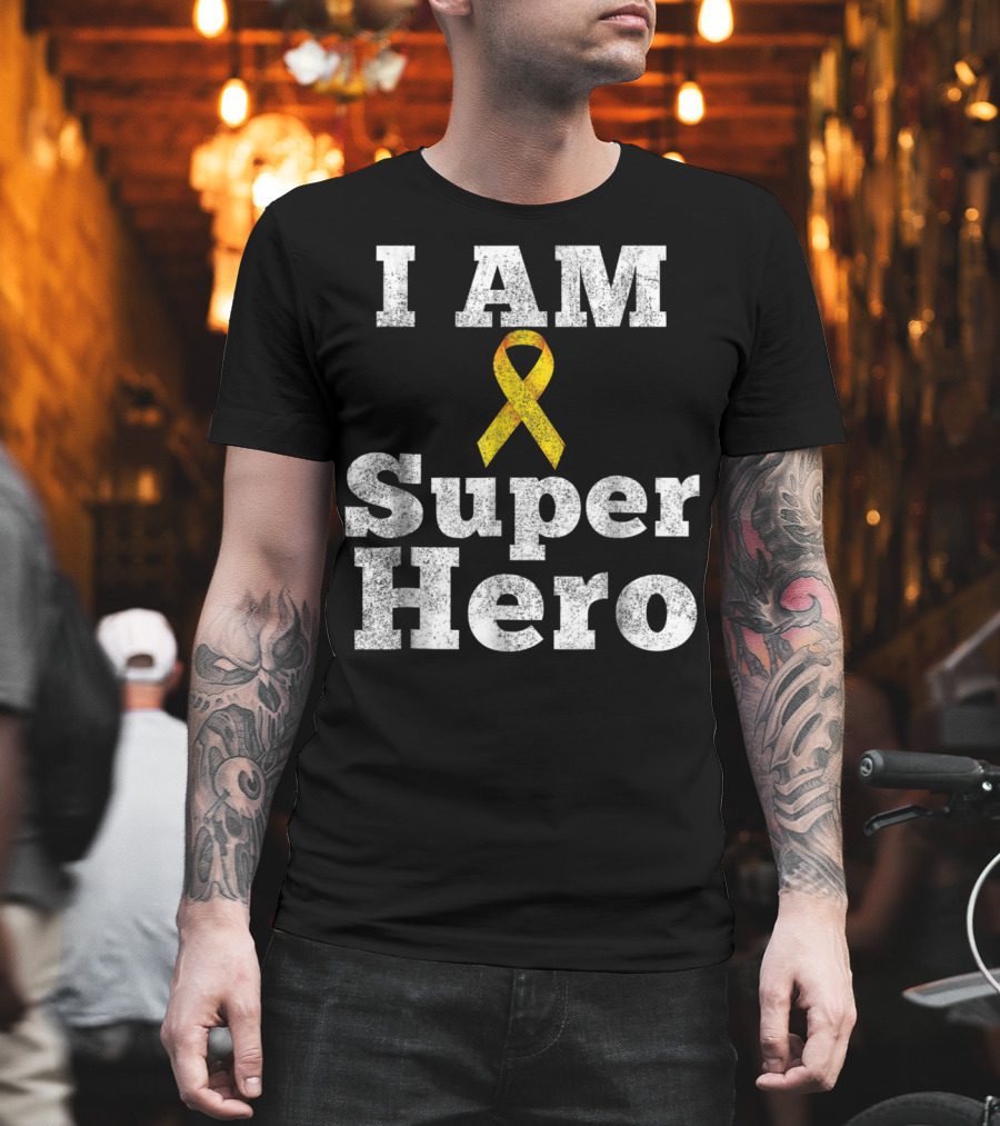 I Am Super Hero Yellow Ribbon Cancer Awareness T-Shirt