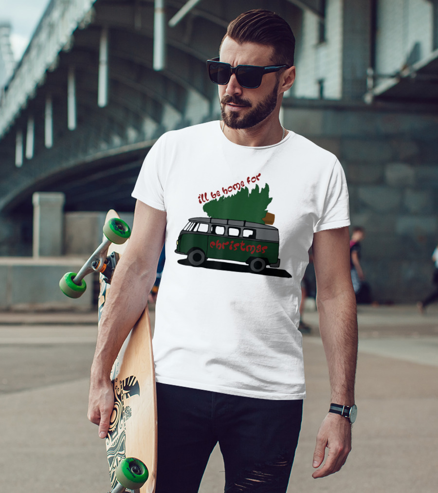 I'll Be Home For Christmas Van With Green Tree T-Shirt