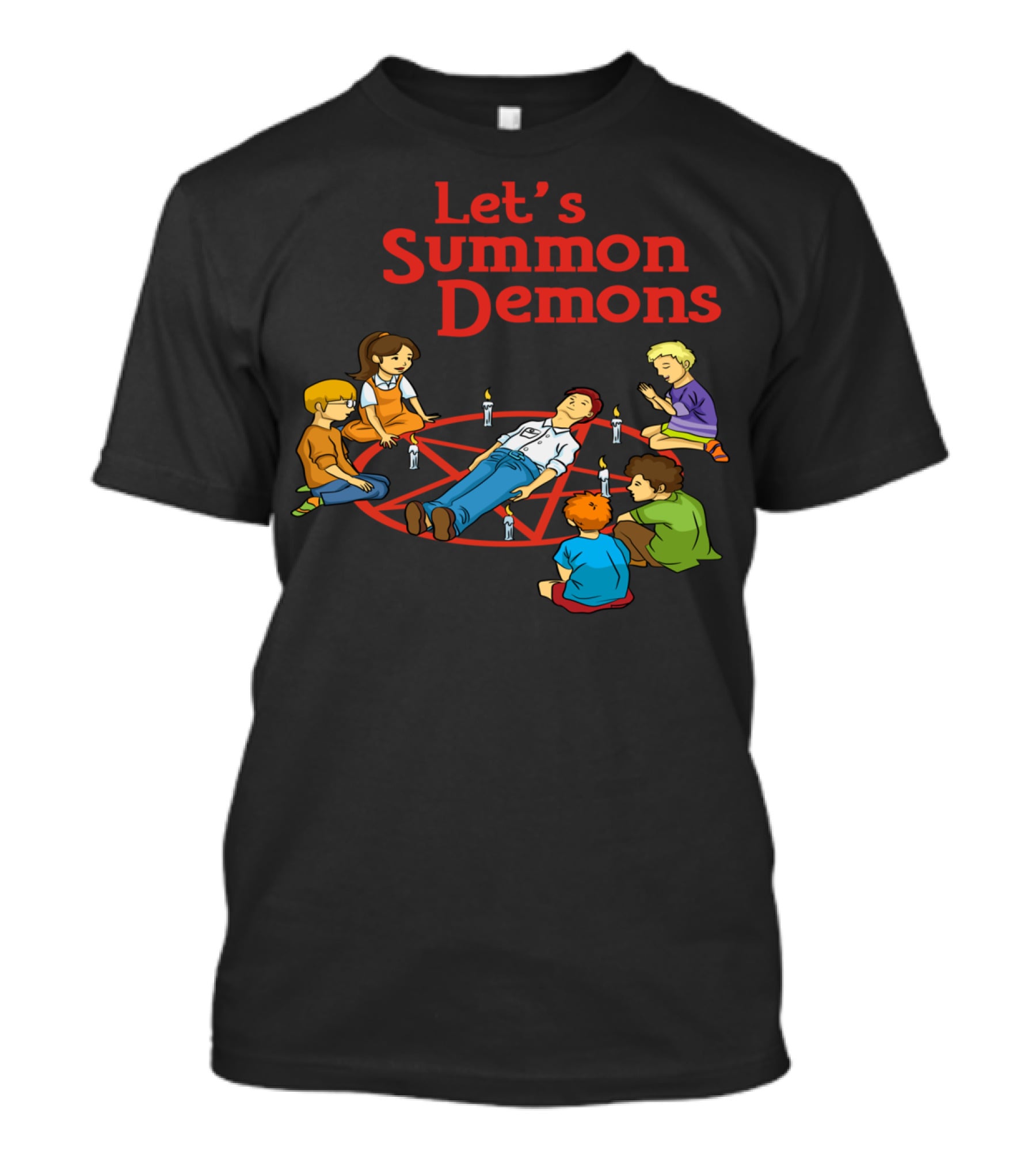 Let's Summon Demons Retro Style Kids With Pentagram Candles T-Shirt