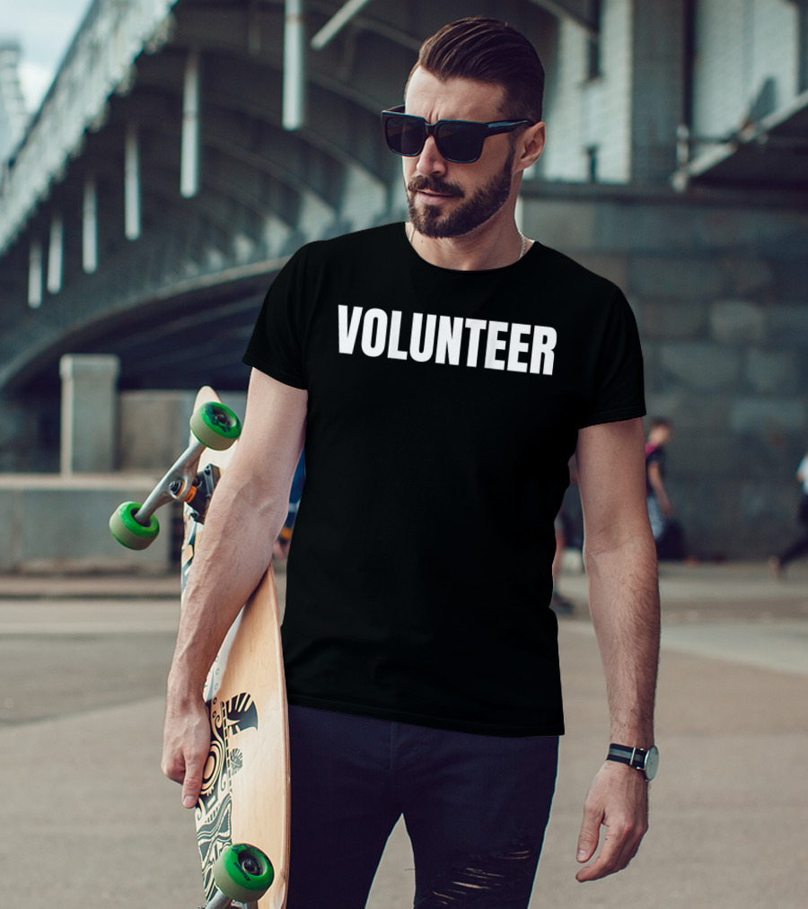 VOLUNTEER White Text Mens Volunr Front T-Shirt