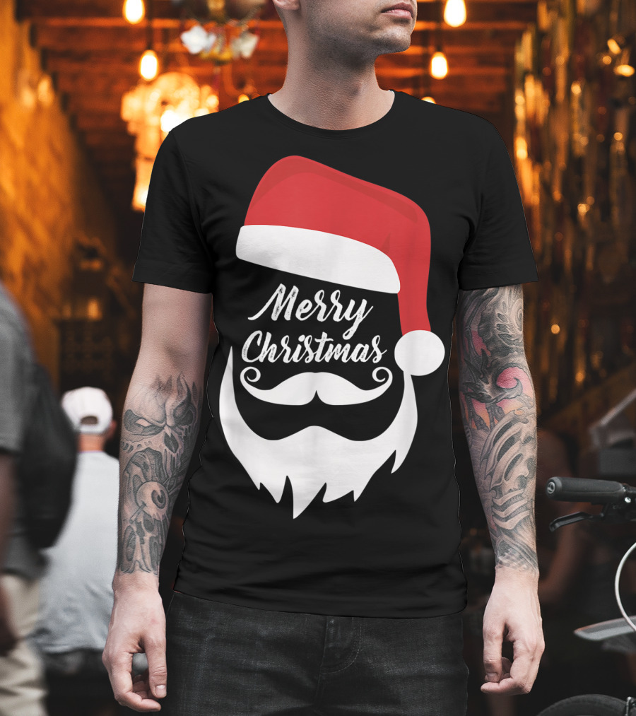 Merry Christmas Bearded Santa with Red Hat T-Shirt