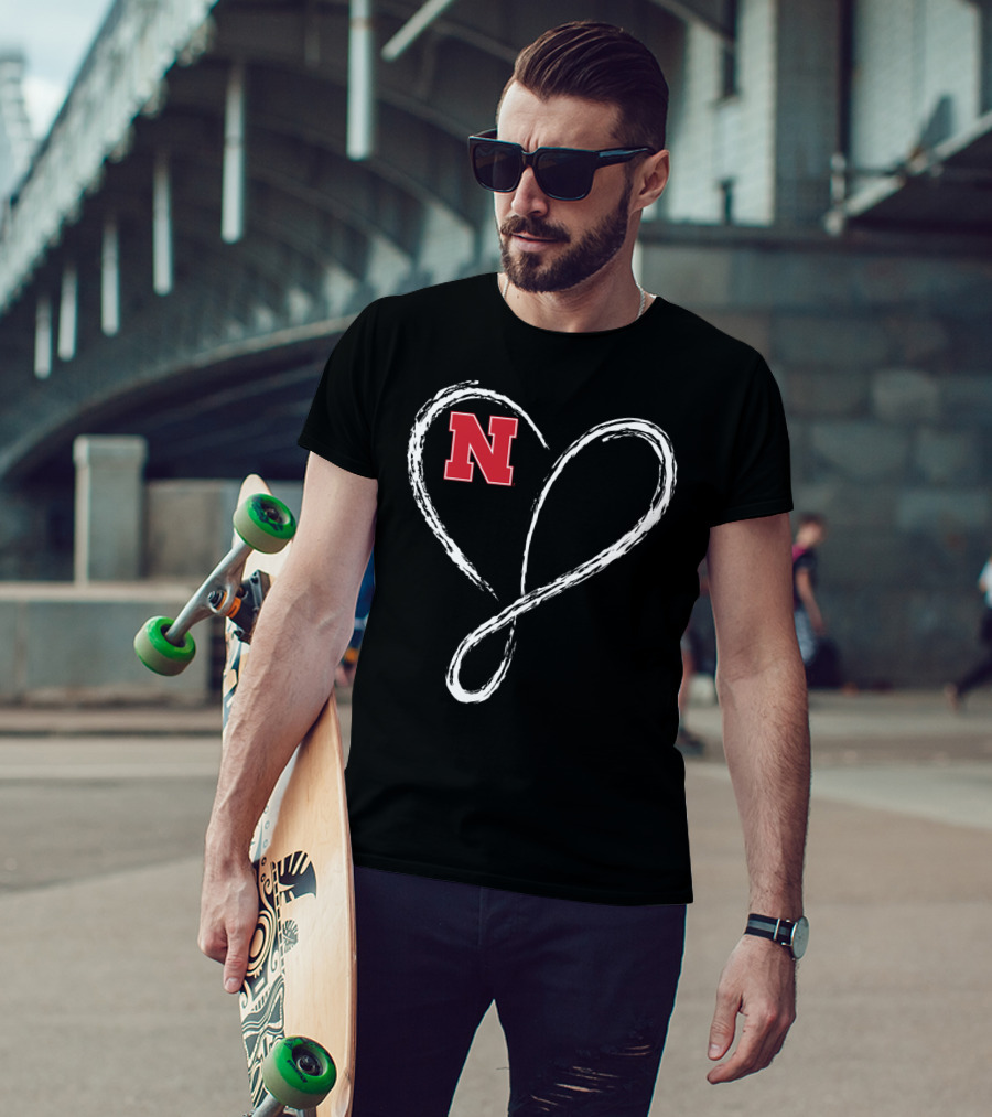 Nebraska Cornhuskers N Logo Love Heart Infinity T-Shirt