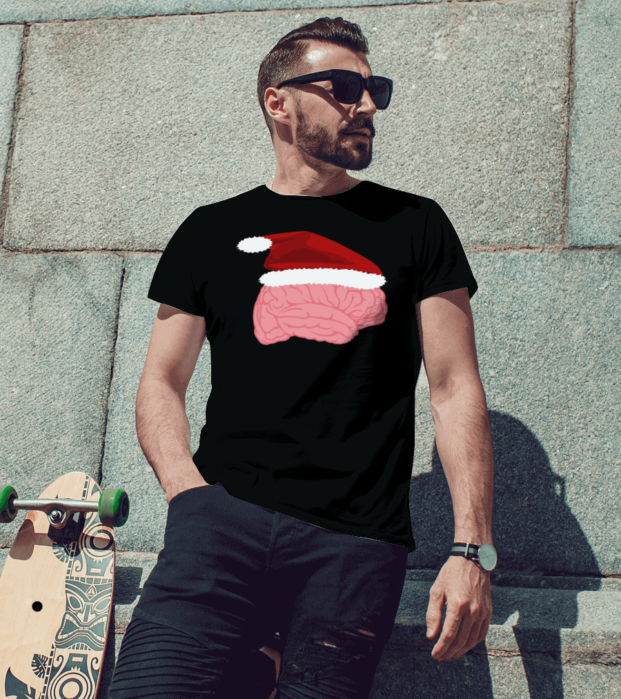 Neurologist Christmas Brain Surgeon Holiday Santa Hat Brain T-Shirt
