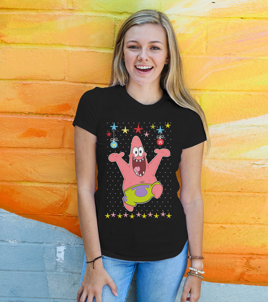 Patrick Star Festive Jumping Celebration Stars Nickelodeon Spongebob Squarepants T-Shirt