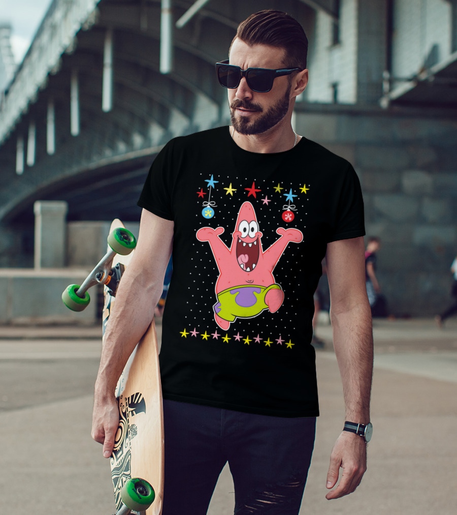 Patrick Star Festive Jumping Celebration Stars Nickelodeon Spongebob Squarepants T-Shirt