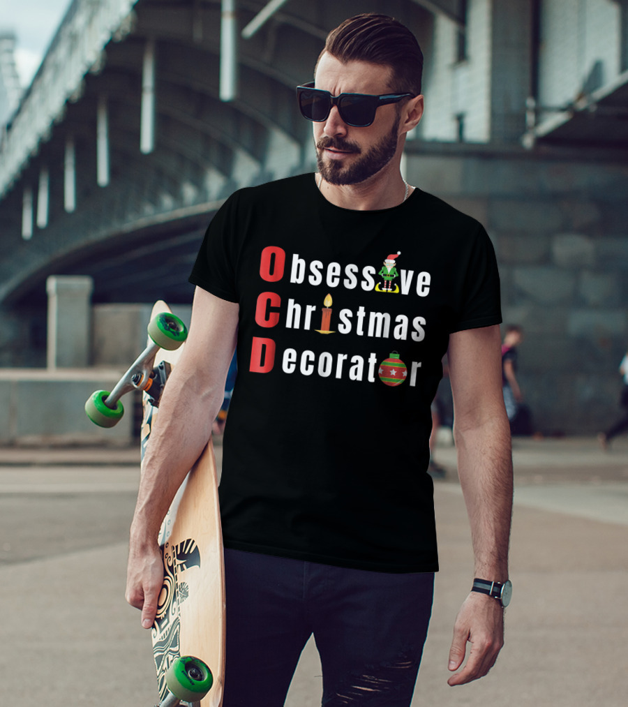 OCD Obsessive Christmas Decorator With Elf Hat Candle T-Shirt