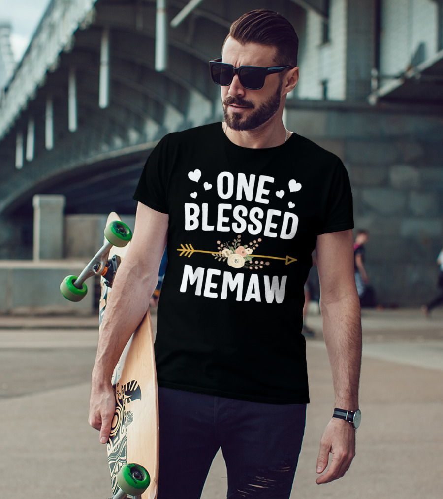 ONE BLESSED MEMAW Heart Arrow Flower T-Shirt
