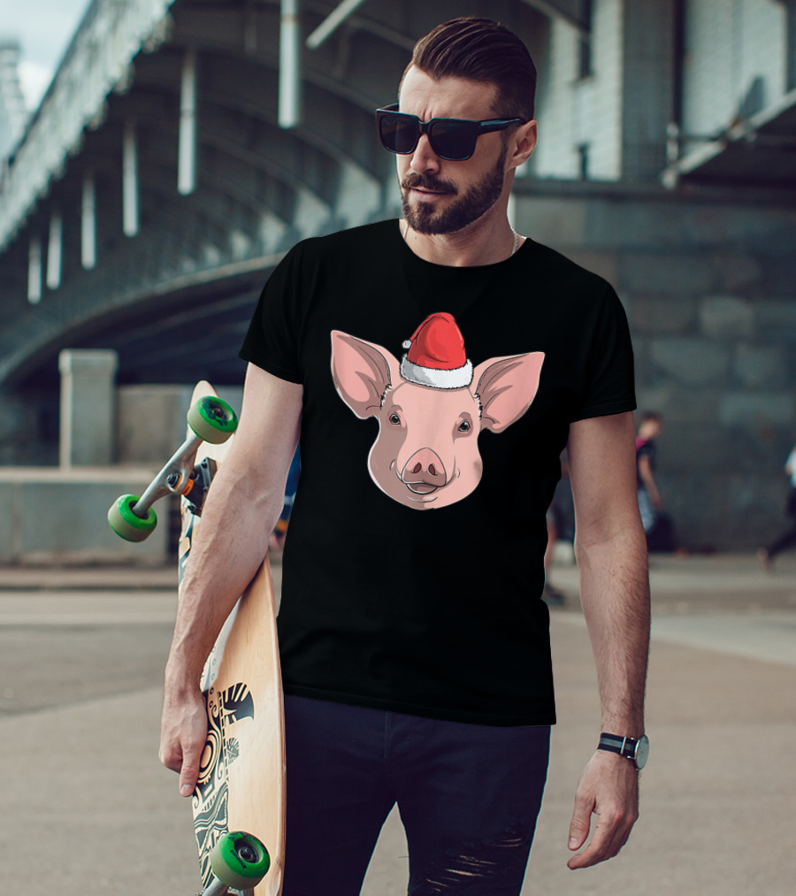 Pig Wearing Santa Claus Hat Christmas Holiday T-Shirt