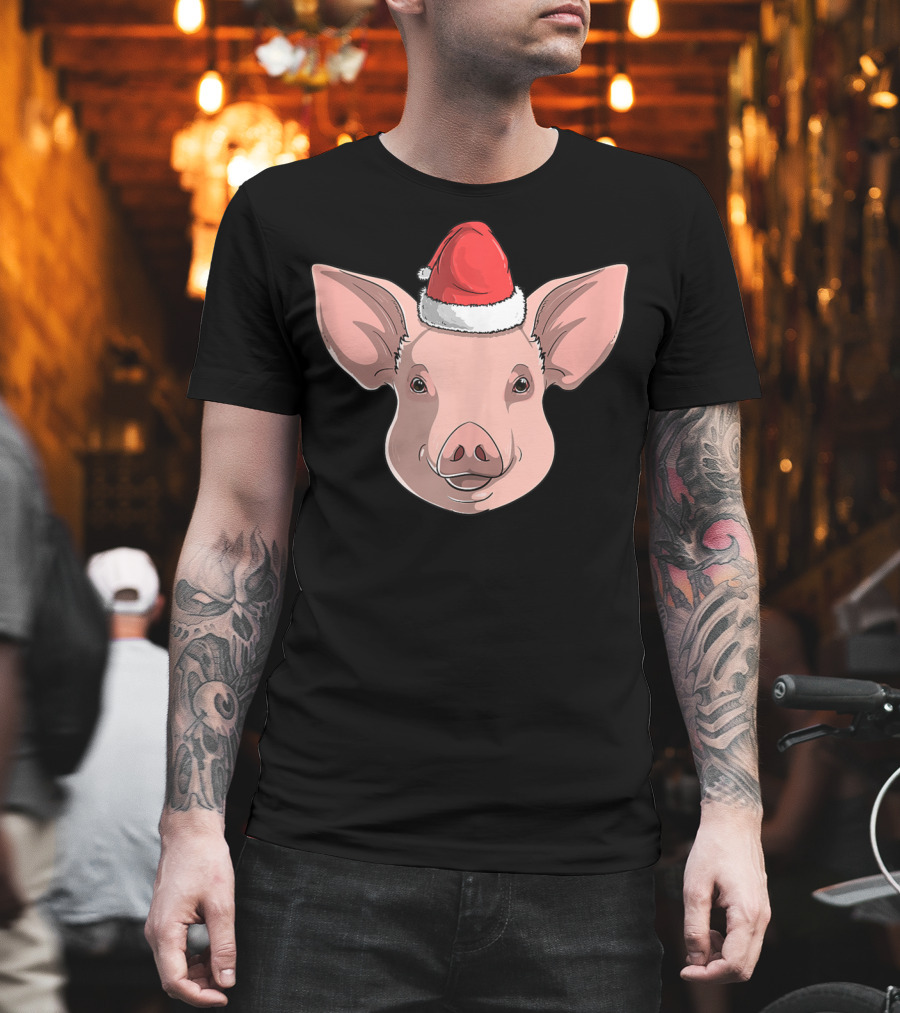 Pig Wearing Santa Claus Hat Christmas Holiday T-Shirt