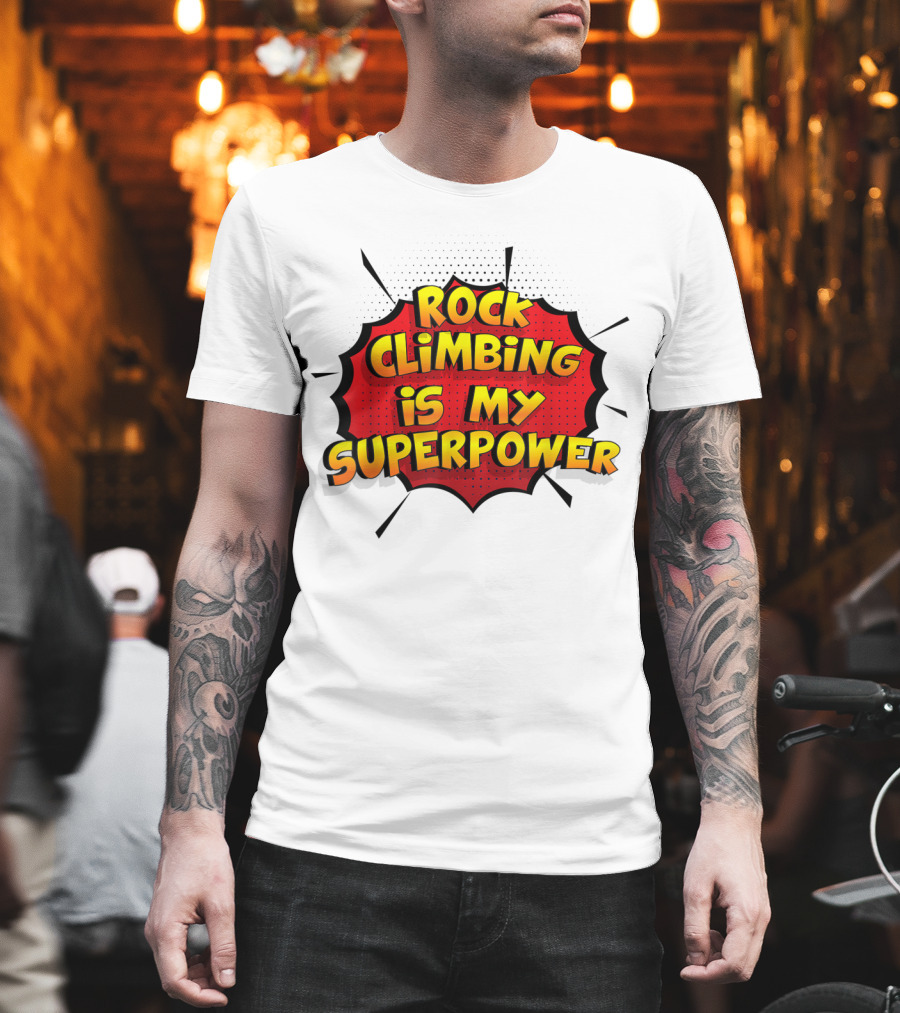 Rock Climbing Is My Superpower Comic Burst T-Shirt