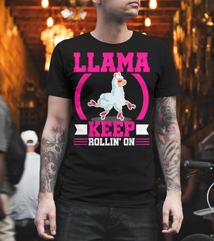 Llama Keep Rollin' On Funny Skater Derby Skating T-Shirt