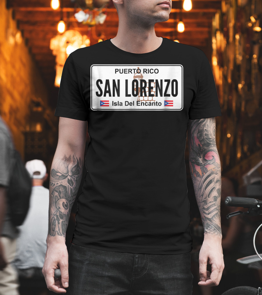 San Lorenzo Puerto Rico Isla Del Encanto License Plate T-Shirt