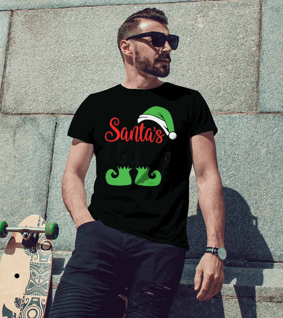 Santa's Crew Christmas Hat And Shoes T-Shirt