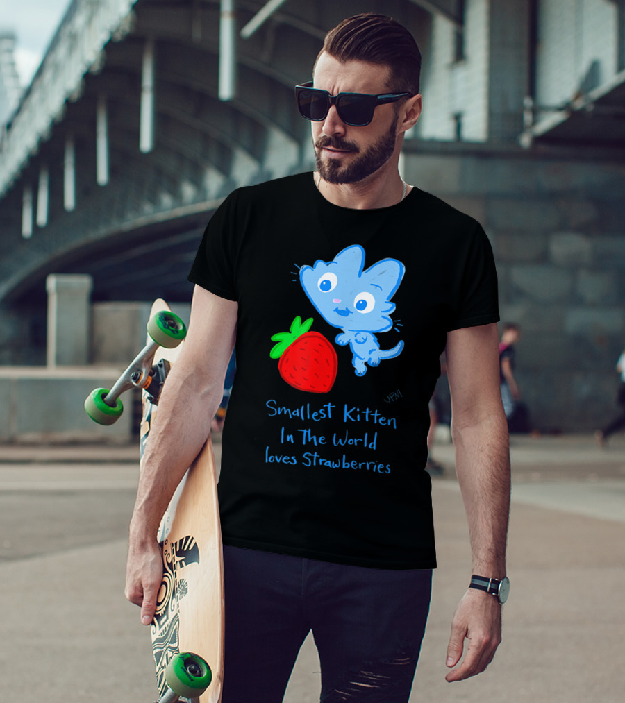 Smallest Kitten In The World Loves Strawberries T-Shirt