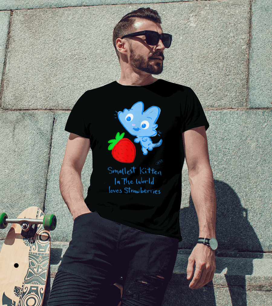 Smallest Kitten In The World Loves Strawberries T-Shirt