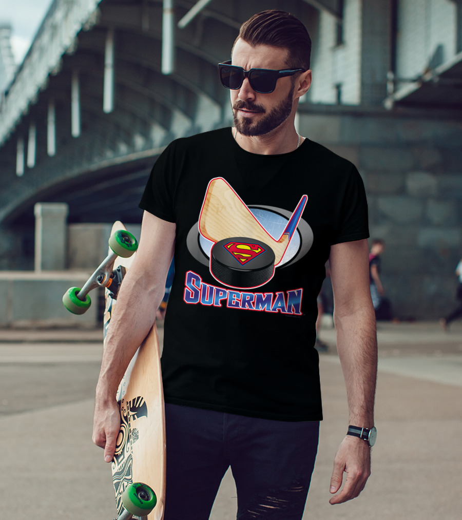 Superman Hockey Stick Puck T-Shirt