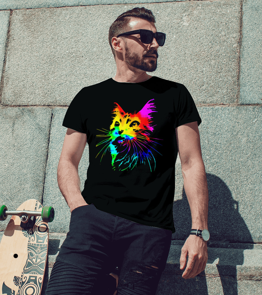 Tie Dye Rainbow Cat Multicolor Psychedelic Cat T-Shirt