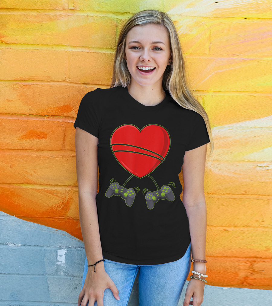 Video Gamer Heart Controllers Valentines Day Love T-Shirt