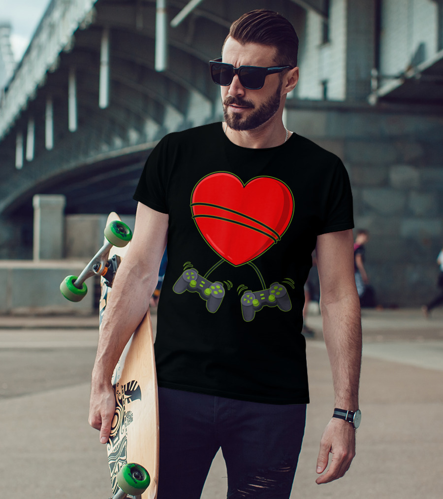 Video Gamer Heart Controllers Valentines Day Love T-Shirt