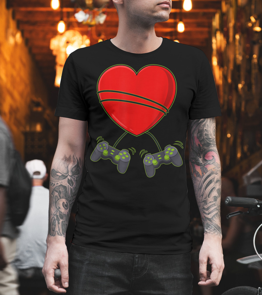 Video Gamer Heart Controllers Valentines Day Love T-Shirt