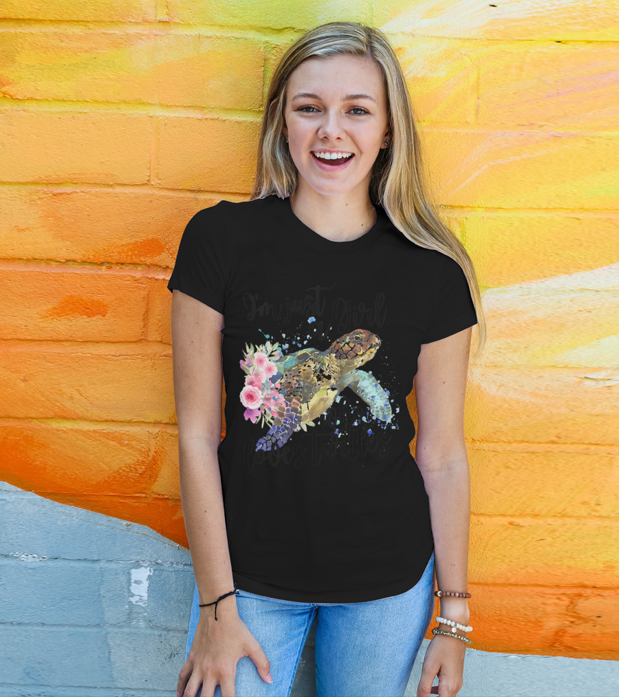 I'm Just A Girl Who Loves Turtles With Floral Turtle T-Shirt