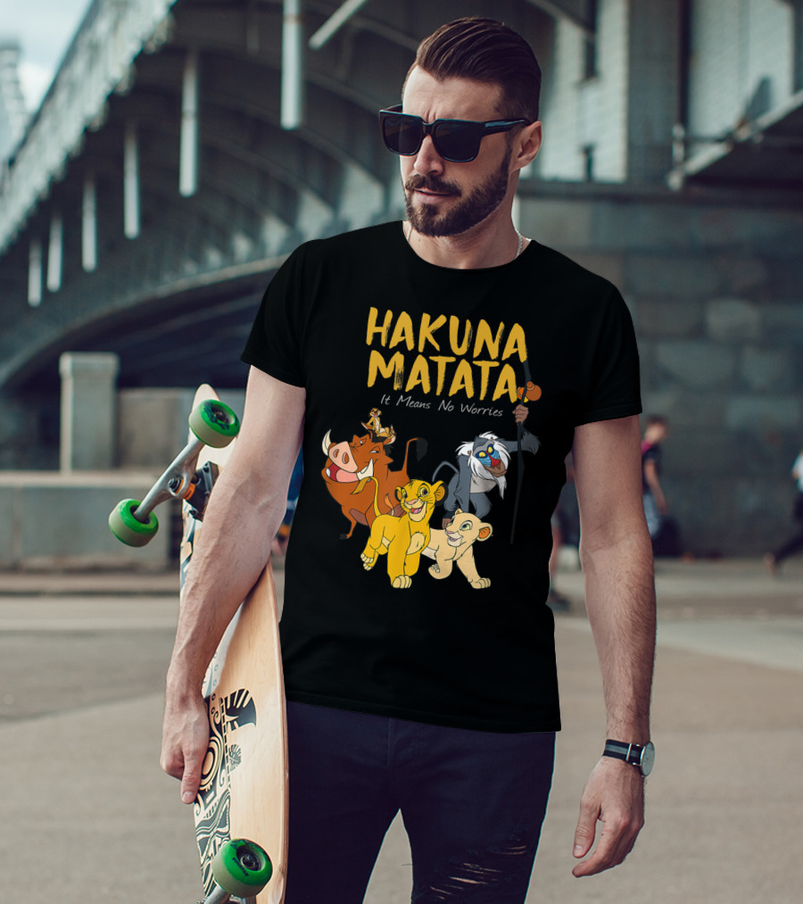 Hakuna Matata Disney Lion King It Means No Worries Characters Rafiki Simba Timon Pumbaa T-Shirt