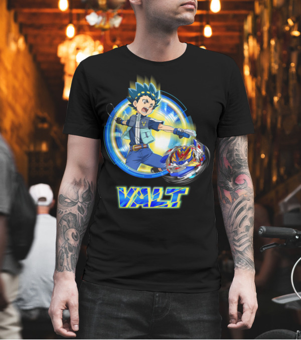 Beyblade Burst Turbo Valt with Spinning Beyblade T-Shirt Beyblade Burst Turbo Valt with Spinning Beyblade T-Shirt